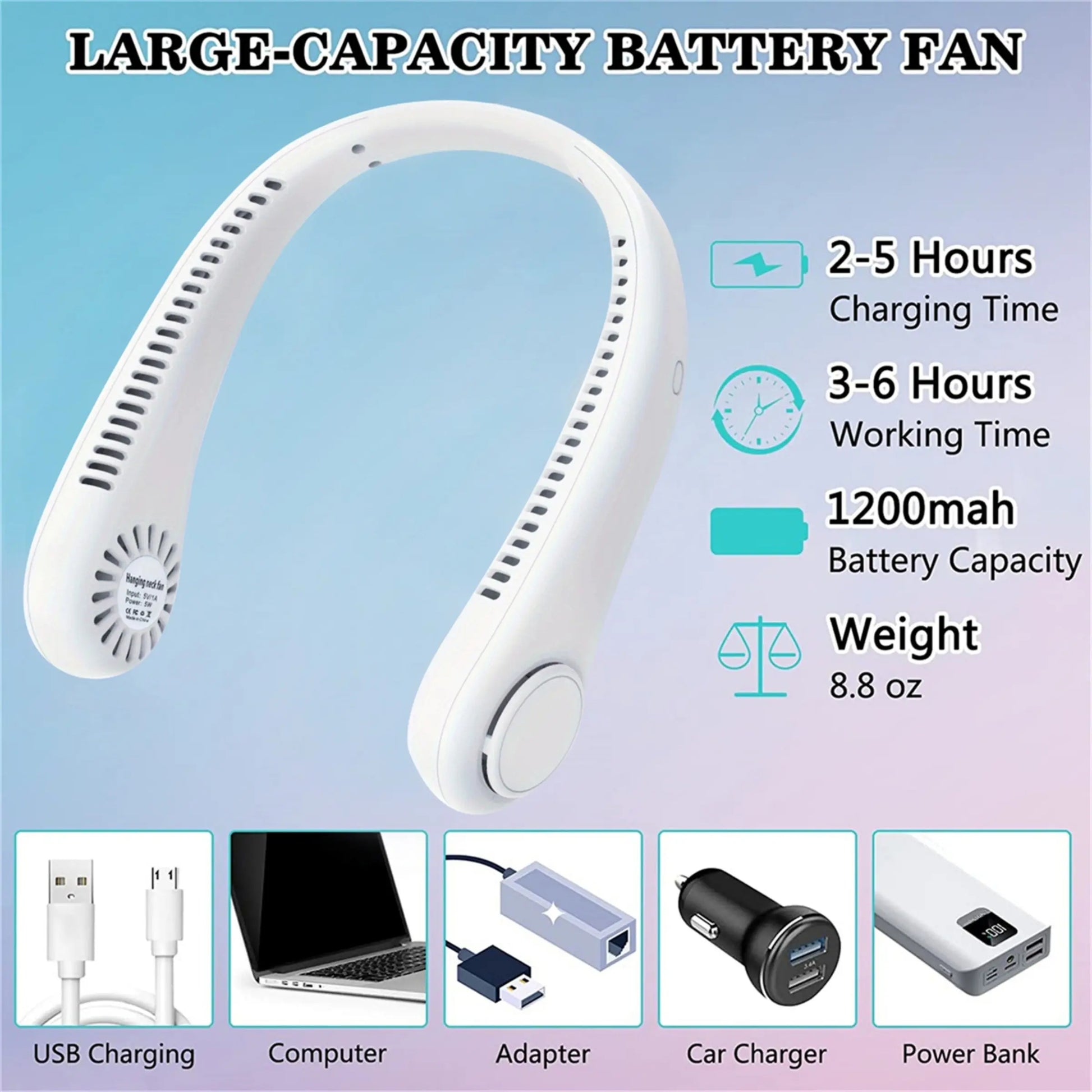 Hands-Free Bladeless Neck Fan - 3 Speed USB Rechargeable Portable Personal Fan for Indoor & Outdoor - Perfect Gift for Men, Women, Mom & Dad
