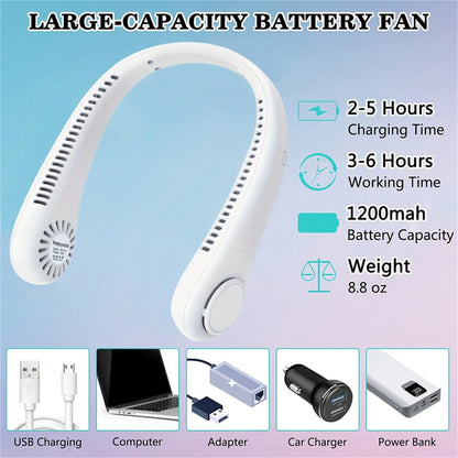Hands-Free Bladeless Neck Fan - 3 Speed USB Rechargeable Portable Personal Fan for Indoor & Outdoor - Perfect Gift for Men, Women, Mom & Dad