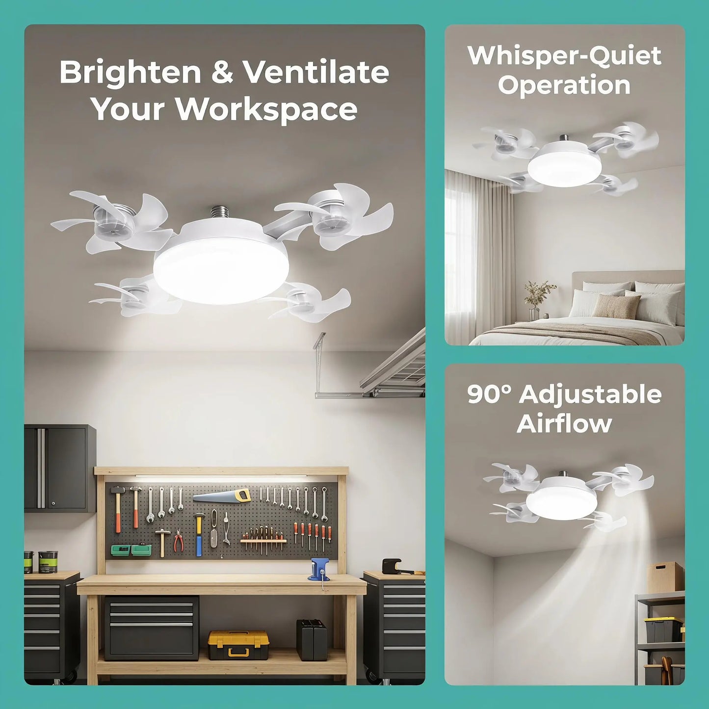 MREGB 2026 Dimmable LED Ceiling Fan Light with Remote - Ultra-Quiet, Energy-Saving 2-in-1 E27 Socket Fan for Bedroom, Kitchen, Garage