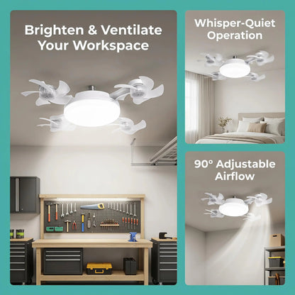MREGB 2026 Dimmable LED Ceiling Fan Light with Remote - Ultra-Quiet, Energy-Saving 2-in-1 E27 Socket Fan for Bedroom, Kitchen, Garage