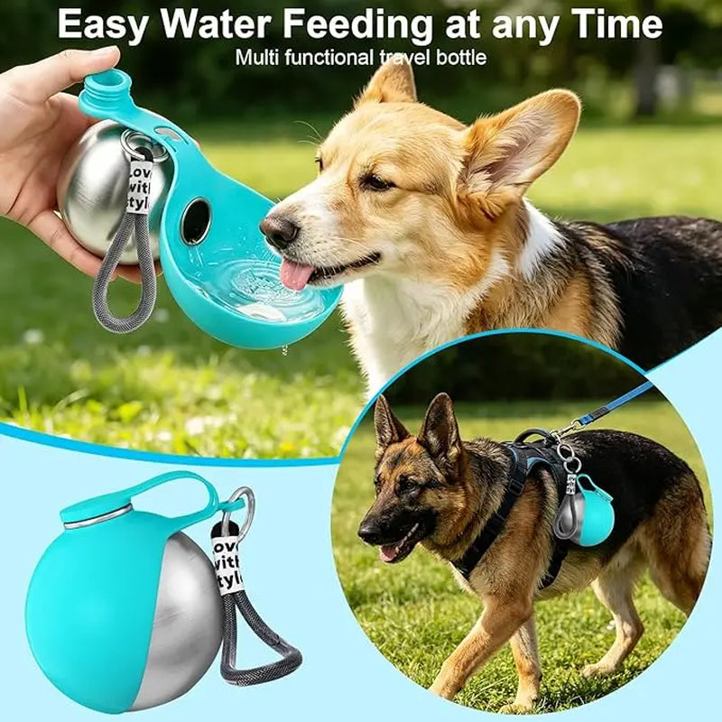 Ultimate 2-In-1 Portable Dog Water Bottle & Bowl - 10Oz Stainless Steel Travel Dispenser, No-Spill Leak-Proof Design for Hiking & Adventures!