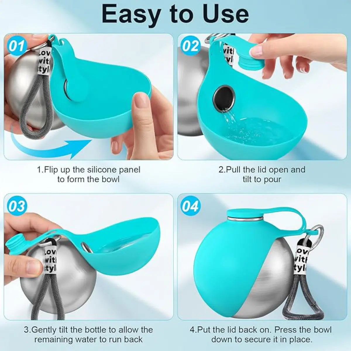 Ultimate 2-In-1 Portable Dog Water Bottle & Bowl - 10Oz Stainless Steel Travel Dispenser, No-Spill Leak-Proof Design for Hiking & Adventures!