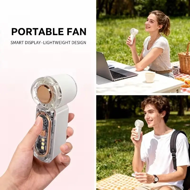 USB Rechargeable Portable Handheld Fan with Speed Control & Digital Display - Perfect for Home, Outdoor, Makeup, and Desk Use