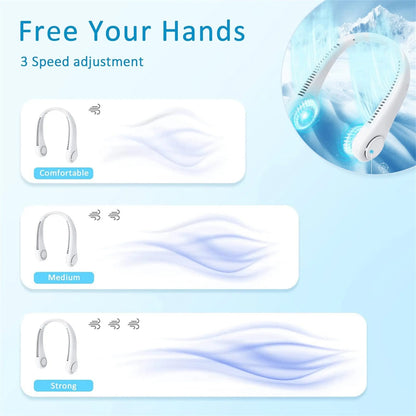 Hands-Free Bladeless Neck Fan - 3 Speed USB Rechargeable Portable Personal Fan for Indoor & Outdoor - Perfect Gift for Men, Women, Mom & Dad