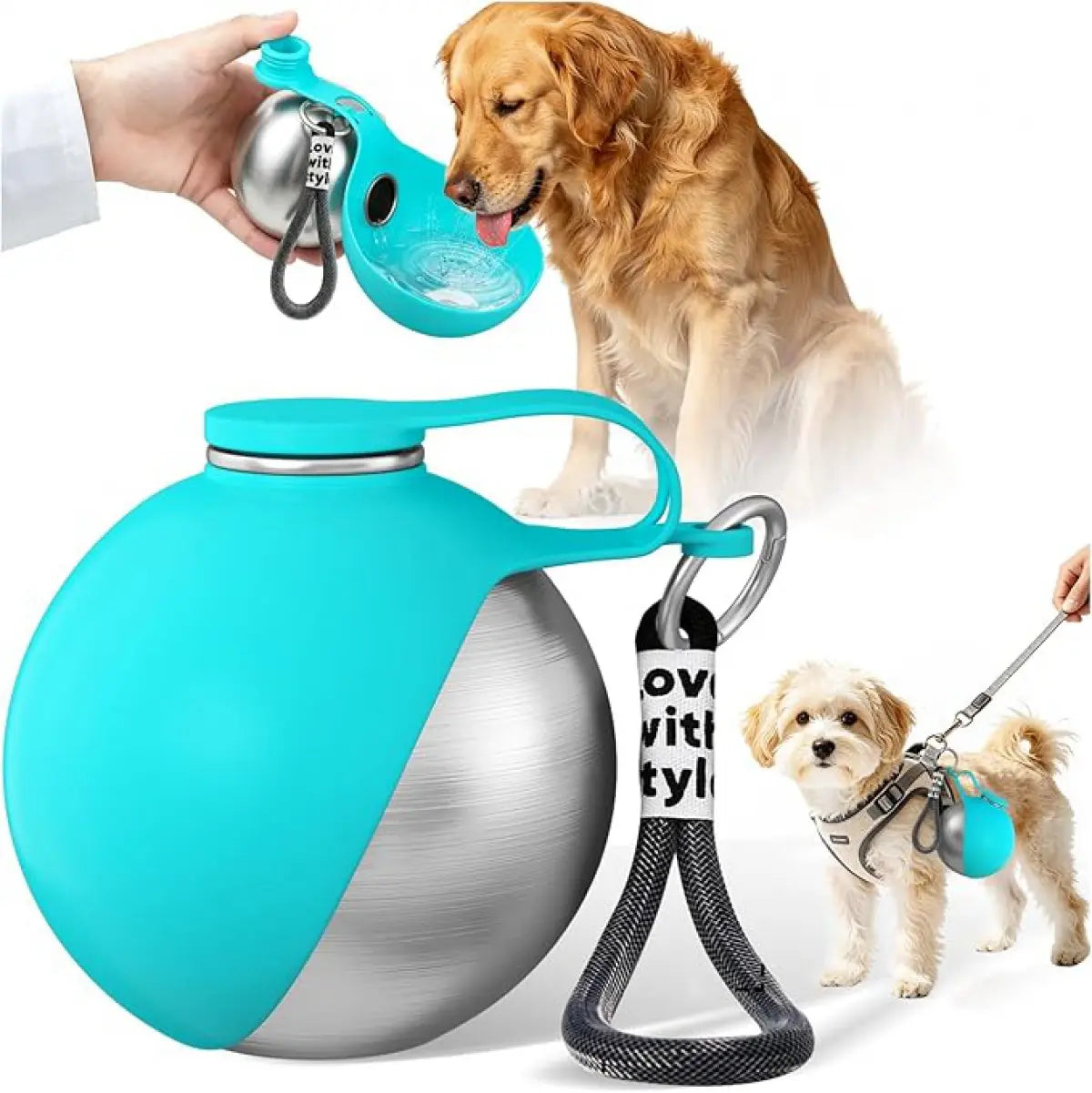Ultimate 2-In-1 Portable Dog Water Bottle & Bowl - 10Oz Stainless Steel Travel Dispenser, No-Spill Leak-Proof Design for Hiking & Adventures!