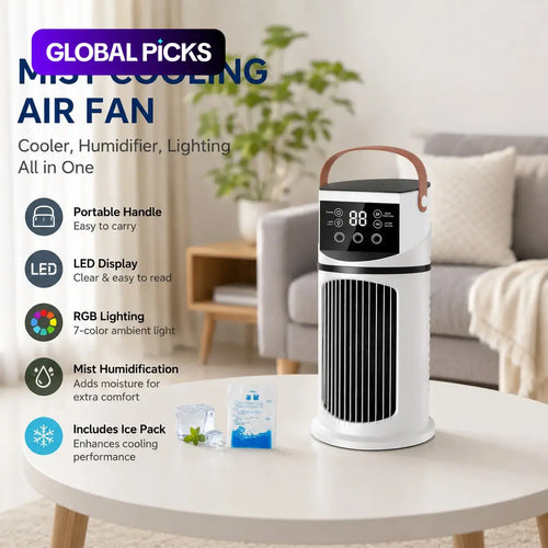 Stay Cool and Refreshed with Our Multifunctional Mist Humidifier and Cooling Fan - 9-Speed Settings, 8-Hour Timer, and Color-Changing LED Lights for Home, Office, and Dormitory!