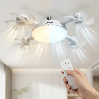 MREGB 2026 Dimmable LED Ceiling Fan Light with Remote - Ultra-Quiet, Energy-Saving 2-in-1 E27 Socket Fan for Bedroom, Kitchen, Garage